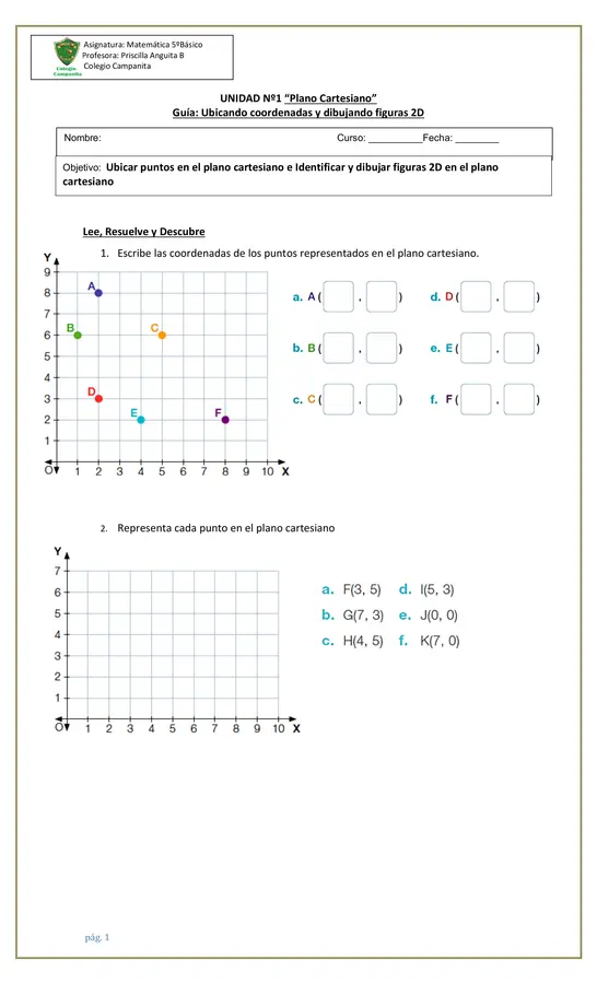 Guía de matemática plano cartesiano 