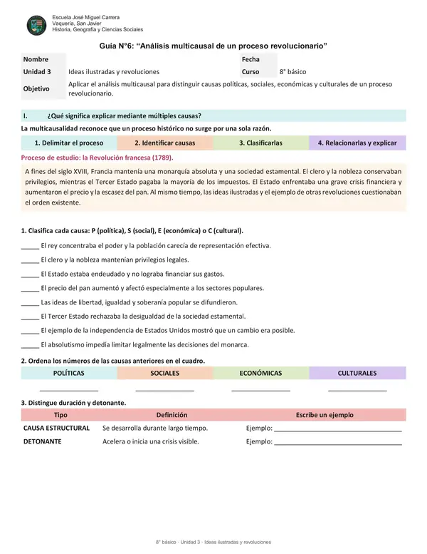 Guía N.° 6: Análisis multicausal de un proceso revolucionario