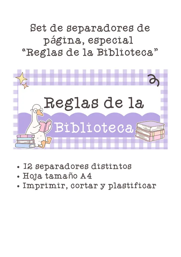 SEPARADORES REGLAS DE LA BIBLIOTECA/ DÍA DEL LIBRO 2026