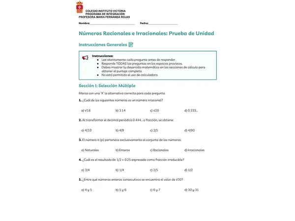 taller de numeros racionales e irracionales