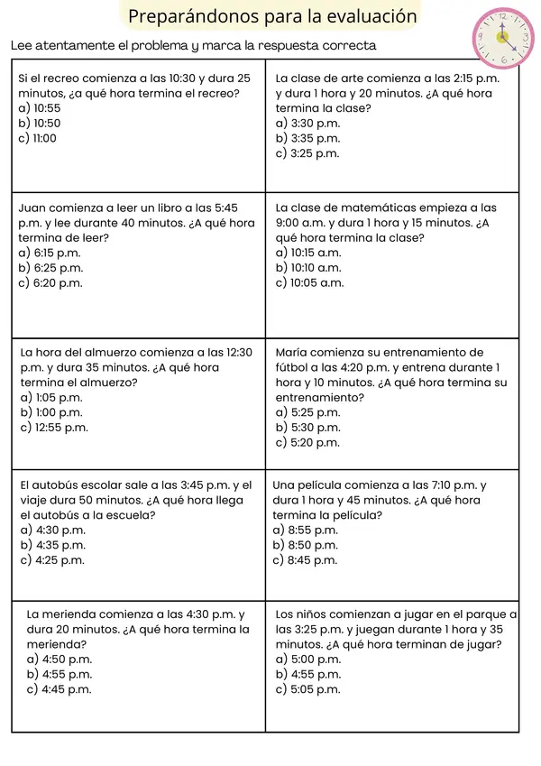 Calcular Horas y minutos. Matemática