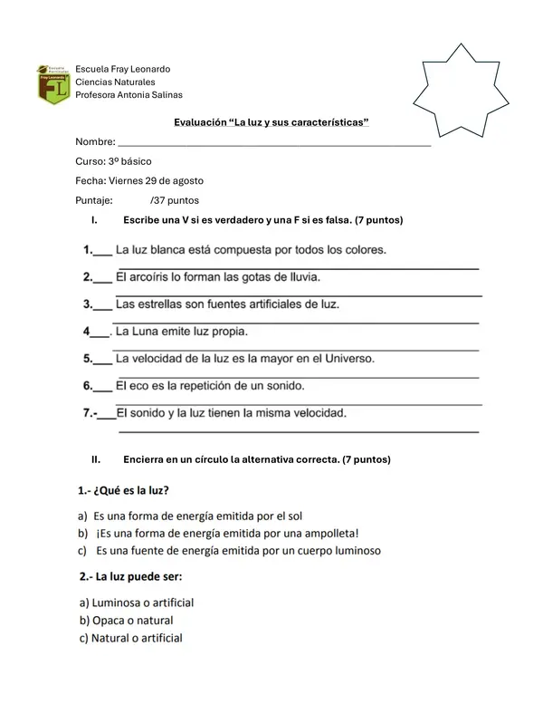 Evaluación Ciencias naturales 