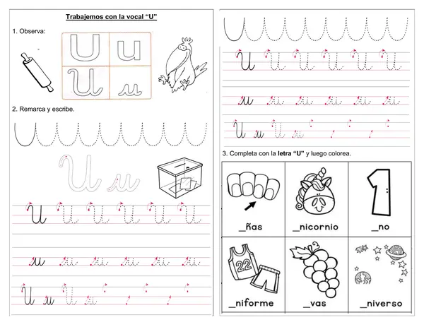Guía 1° básico "Trabajemos con la vocal U"