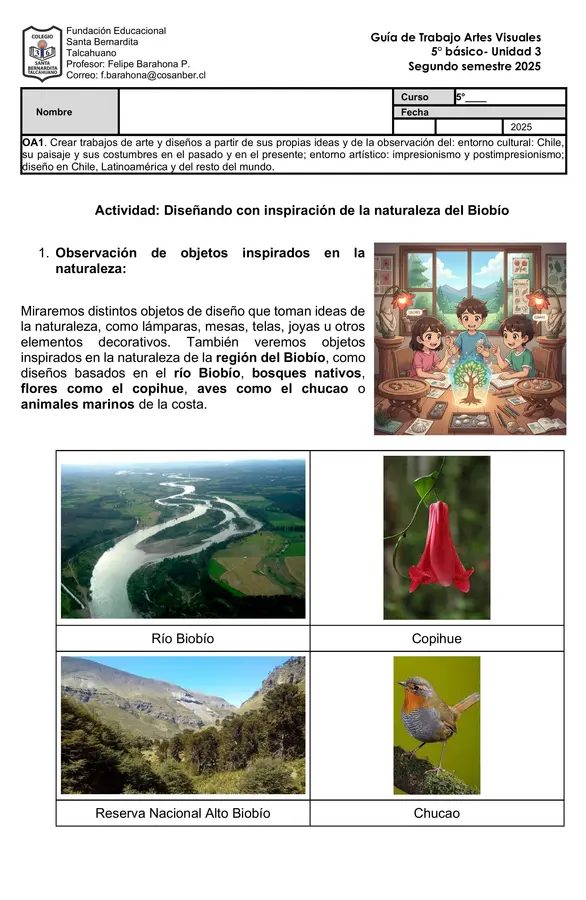5° básico- Artes visuales- Unidad 3- Diseño Inspirado en la Naturaleza del Biobío