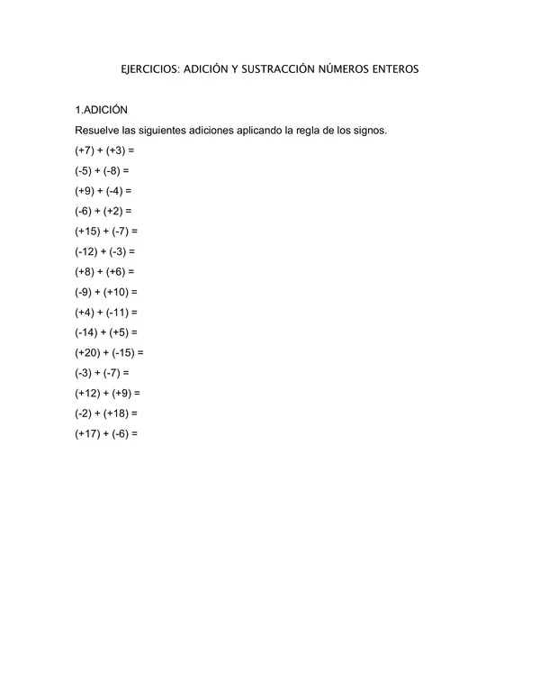 Guía Adición y sustracción números enteros