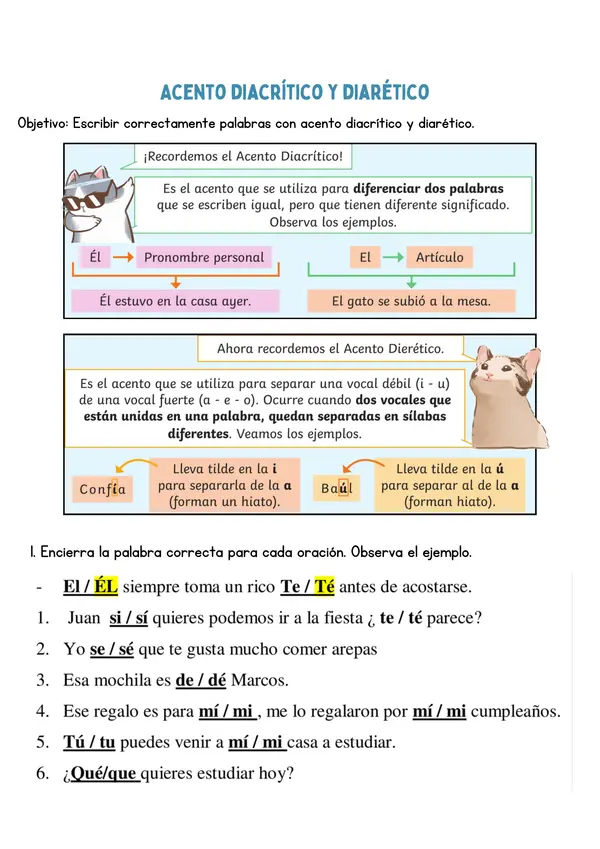 Guía acento diacrítico y diarético