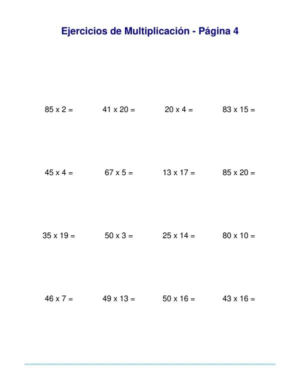 30 páginas con ejercicios de multiplicación para estudiantes de quinto básico