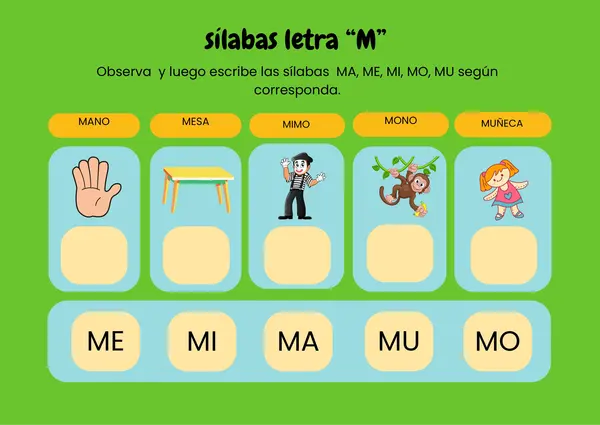 Sílabas letra M imprenta - mayúscula