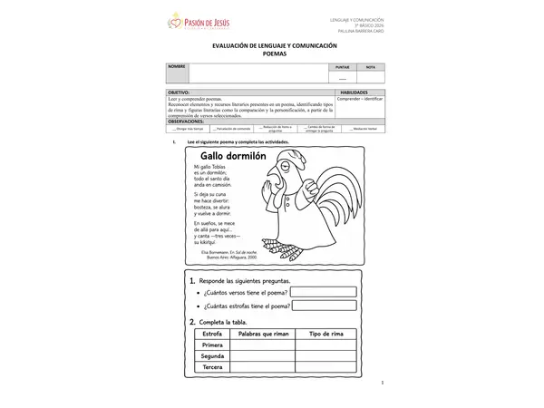 Evaluación El poema 
