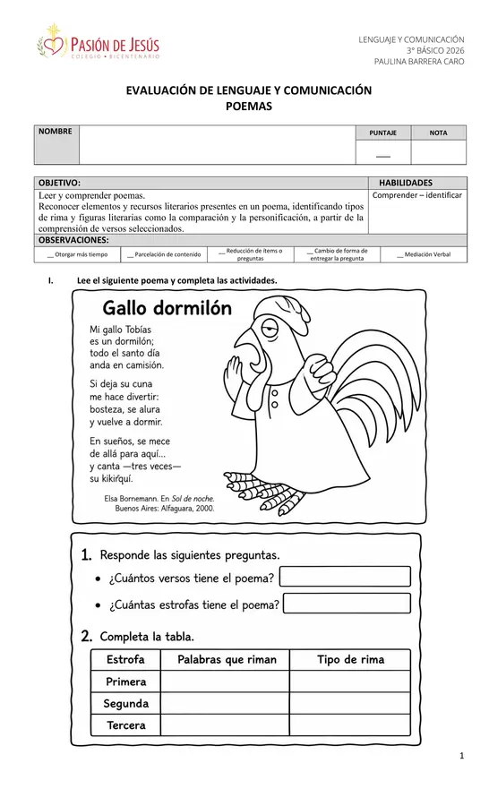 Evaluación El poema 