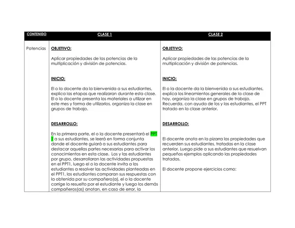 Planificación Clase a Clase: Noviembre | Matemática 8° Básico