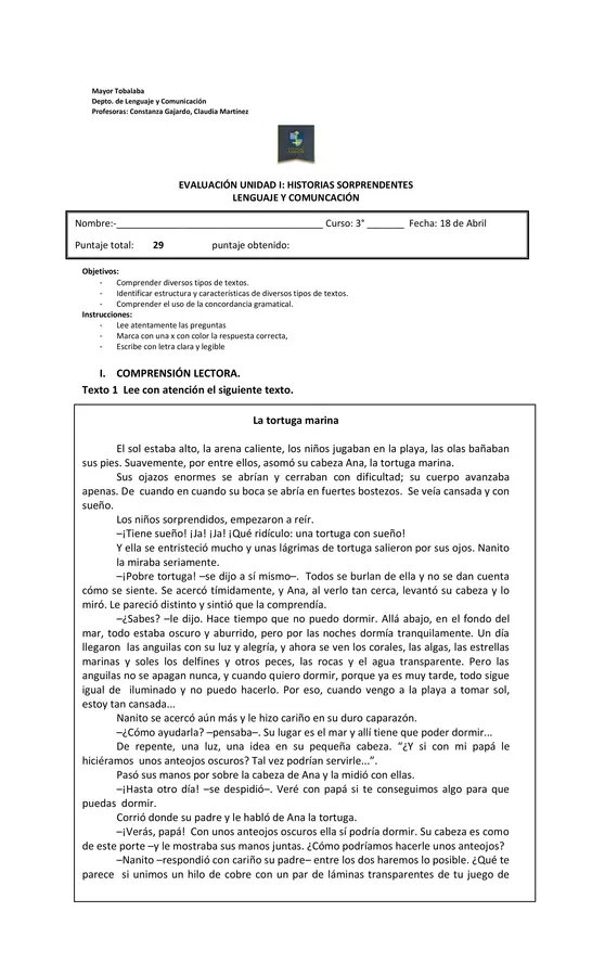 Evaluación textos narrativos 