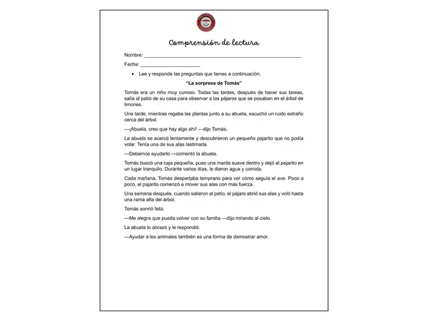 COMPRENSIÓN DE LECTURA TERCEROS BÁSICOS