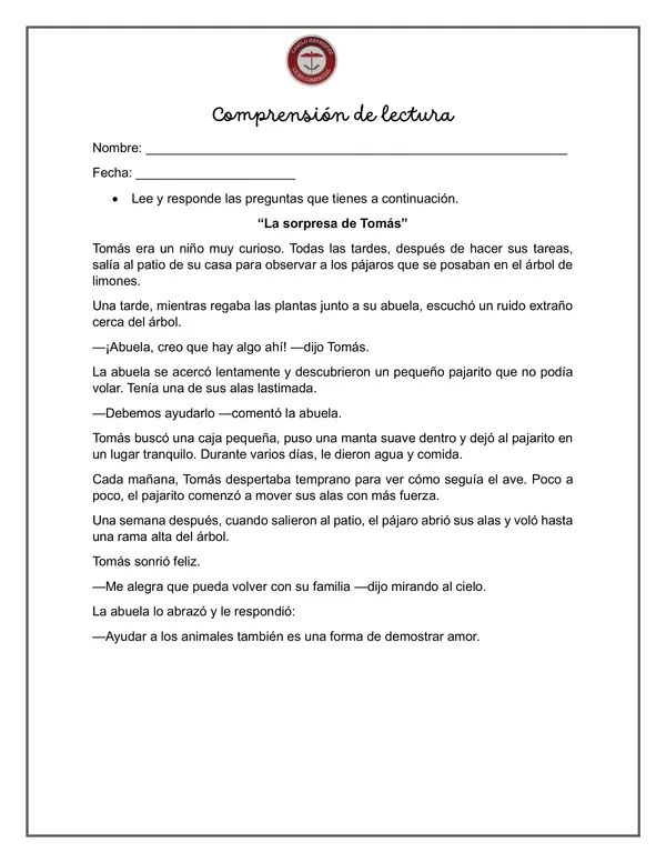 COMPRENSIÓN DE LECTURA TERCEROS BÁSICOS