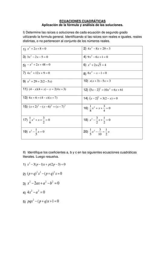 Guia Ecuacion_cuadratica_Aplicacion_de_la_formula. Tercero Medio, matematicas