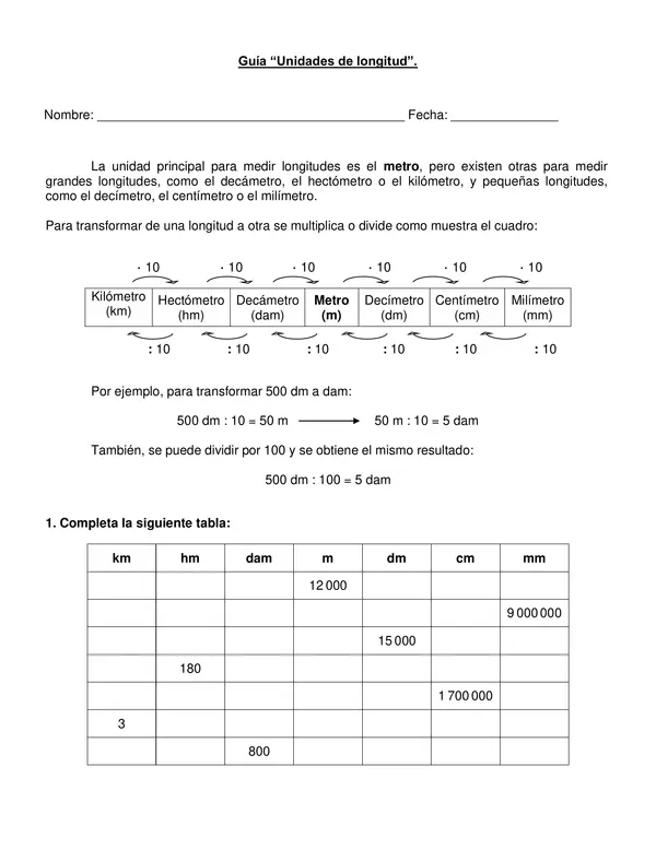 Guía "Unidades de longitud" 5° año básico.