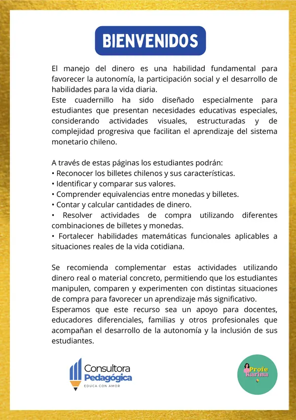 Cuadernillo monedas y billetes 
