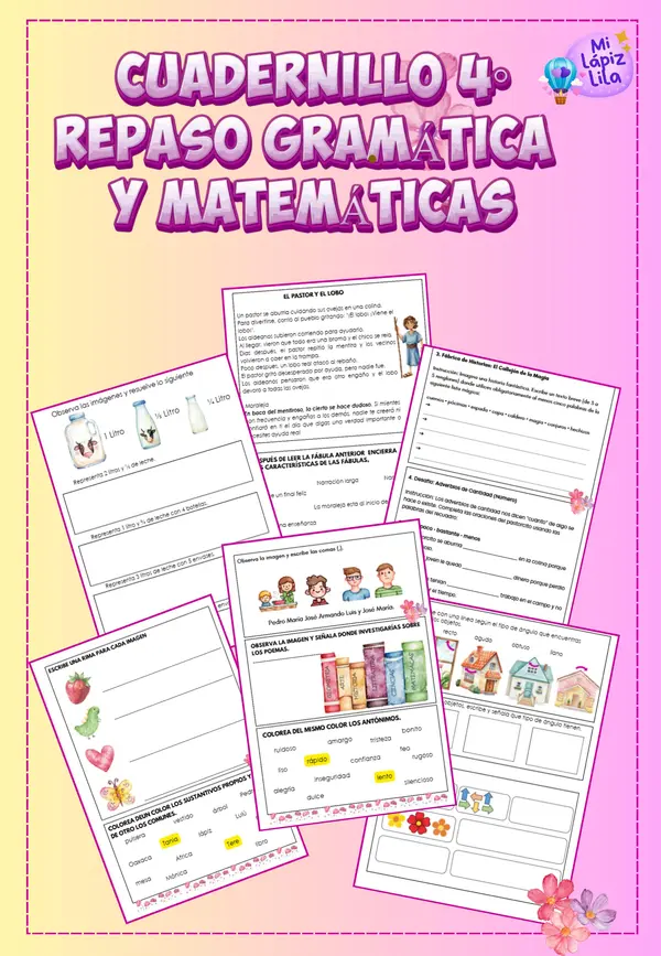 ACTIVIDADES DE REPASO GRAMÁTICA Y MATES 4°