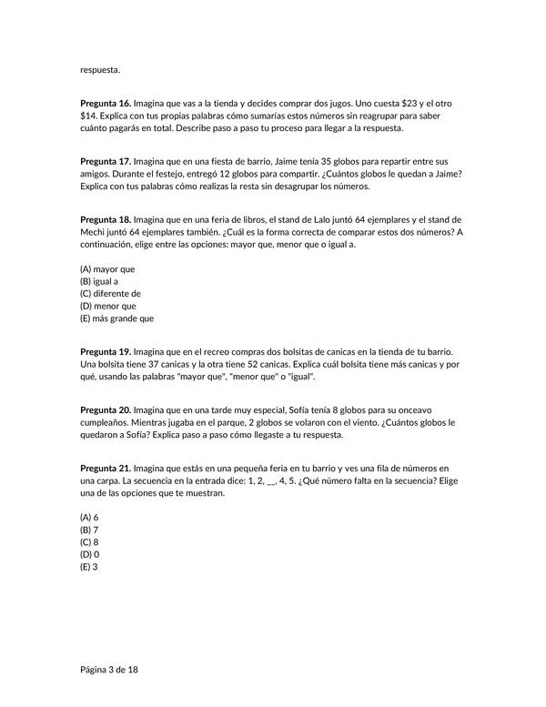 Prueba de adición y sustracción de números naturales menores que 100 