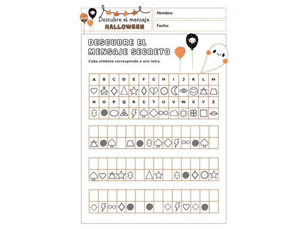 Actividad Descubre el mensaje secreto temática Halloween