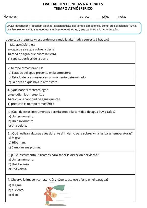 Evaluación de Ciencias Naturales: Tiempo Atmosférico