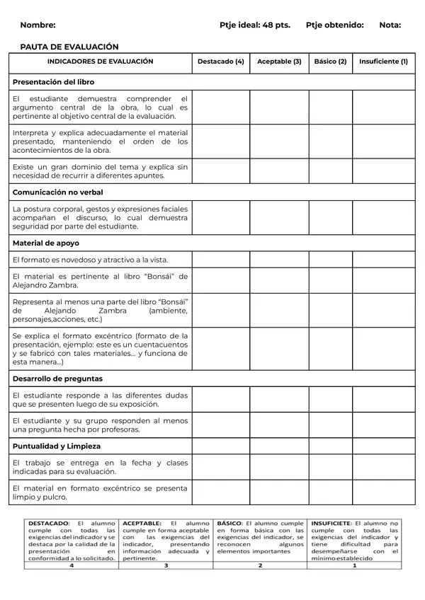 EVALUACIÓN DE LECTURA EN FORMATO EXCÉNTRICO ESEÑANZA MEDIA