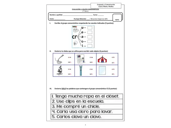 Evaluación de lenguaje Grupos consonánticos CR CL