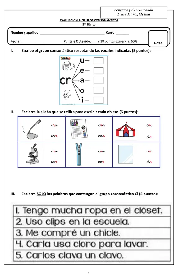 Evaluación de lenguaje Grupos consonánticos CR CL