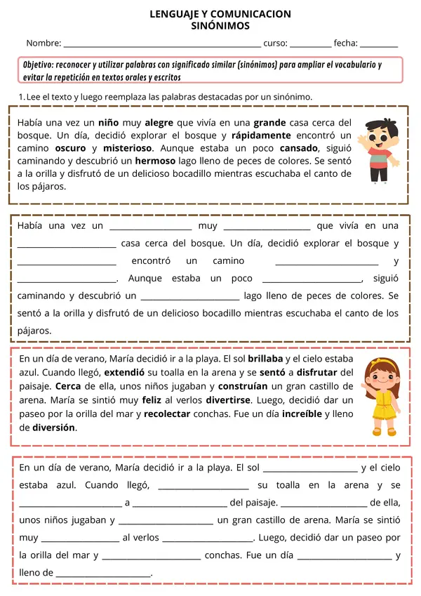 Busca y escribe Sinónimos, para fortalecer el vocabulario