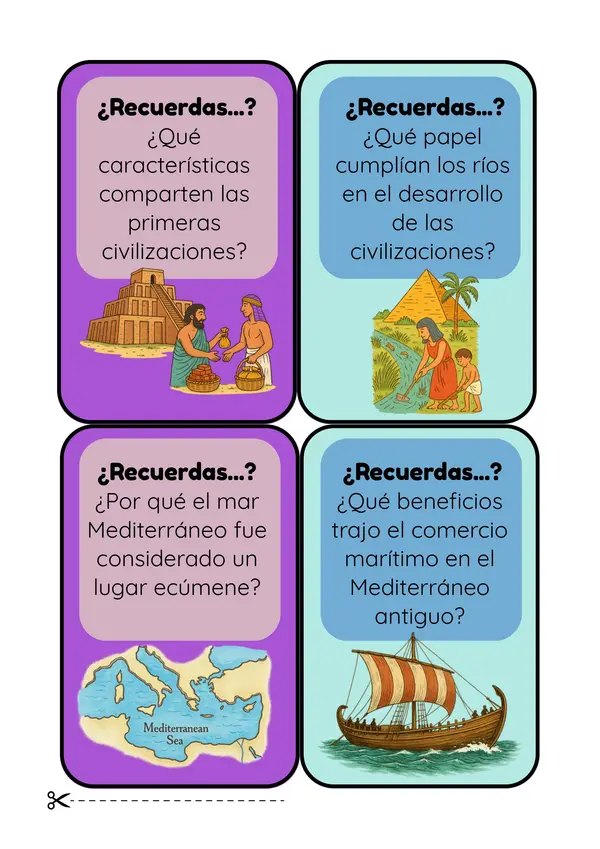 Tarjetas de repaso 1° semestre- Historia 7° básico