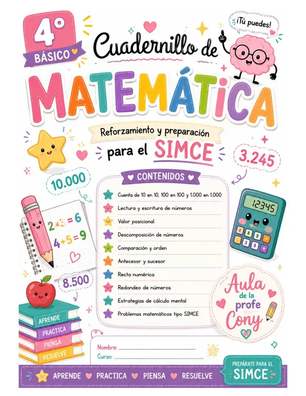🚀 Cuadernillo Matemática 4° Básico - Números hasta 10.000 - Preparación SIMCE 