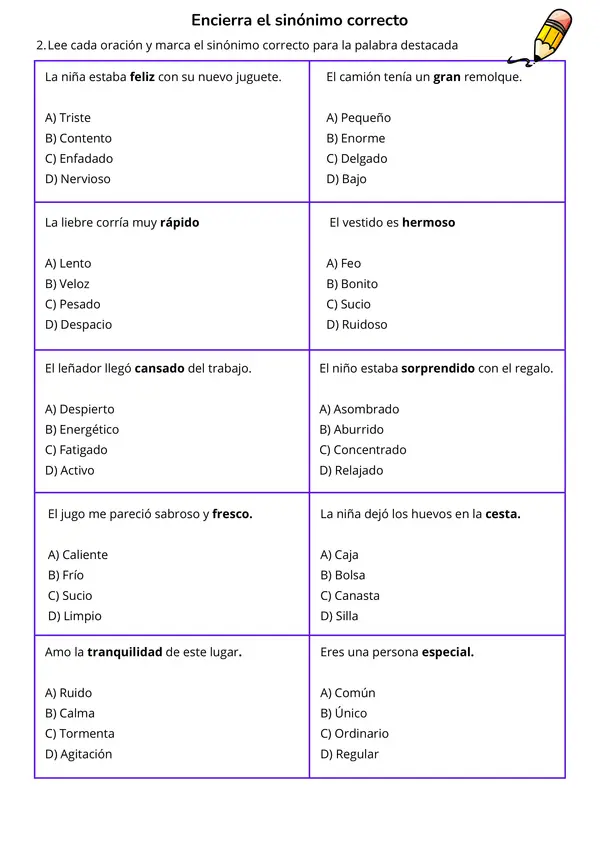 Busca y escribe Sinónimos, para fortalecer el vocabulario