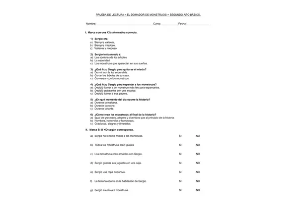 Prueba de lectura complementaria " El domador de monstruos" 