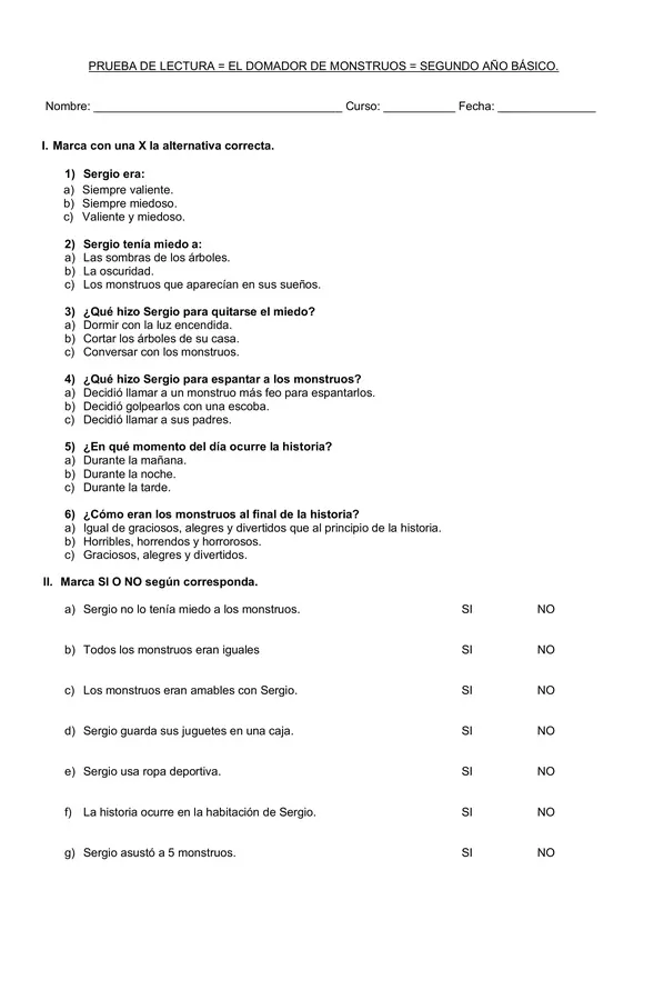 Prueba de lectura complementaria " El domador de monstruos" 