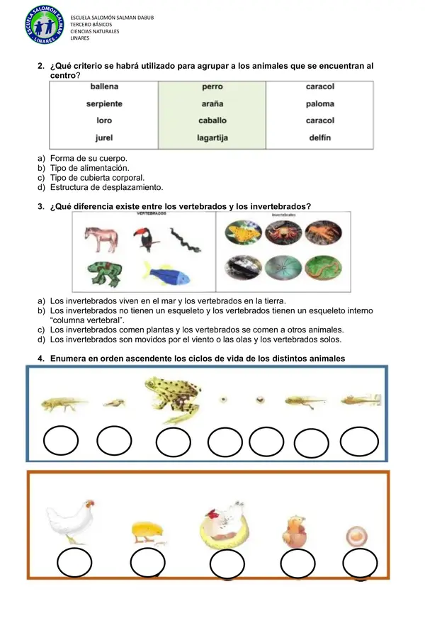 Diagnóstico ciencias naturales 3ro básico