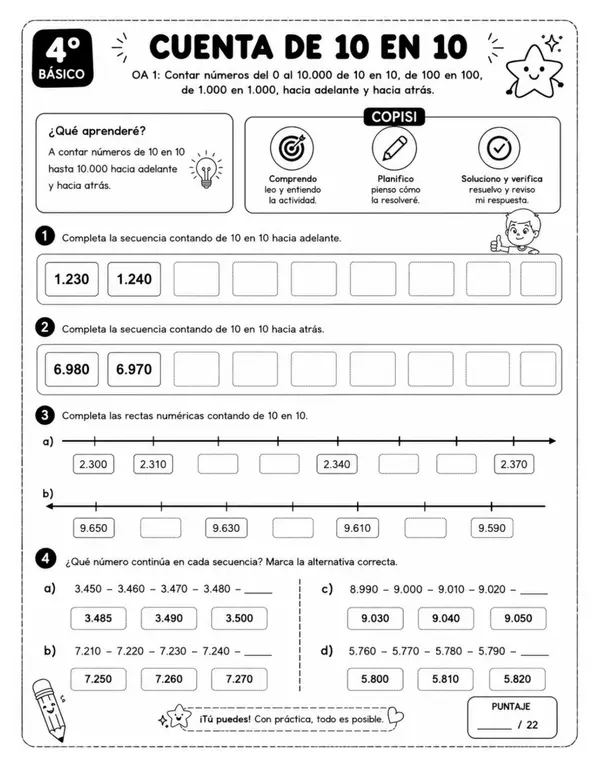 🚀 Cuadernillo Matemática 4° Básico - Números hasta 10.000 - Preparación SIMCE 