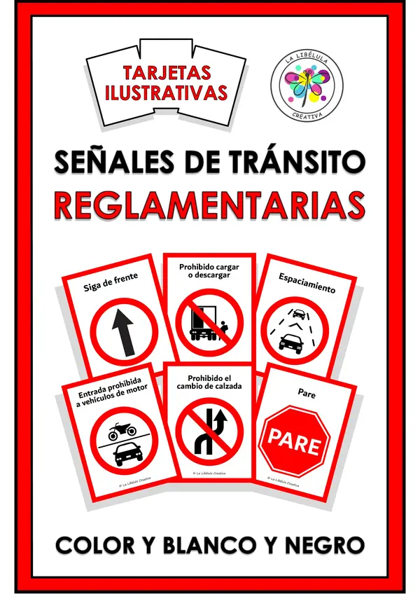 Tarjetas Ilustrativas Señales de tránsito obligatorias Color BW