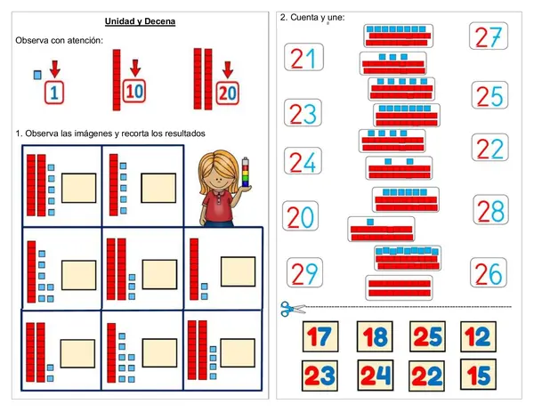 Guía 1° básico "Unidad y decena" (números hasta el 20)