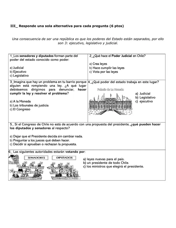 Prueba sobre organización política en Chile