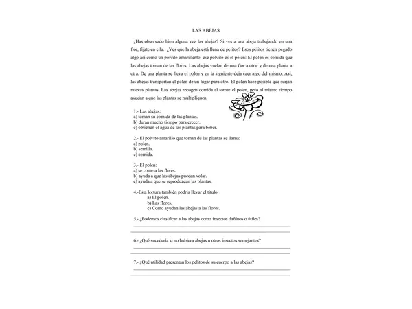 Comprensión lectura tercero 