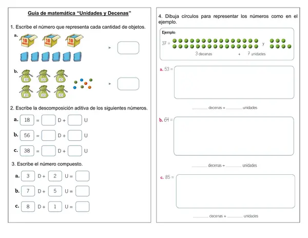 Guía de matemática primer año "Unidades y Decenas"