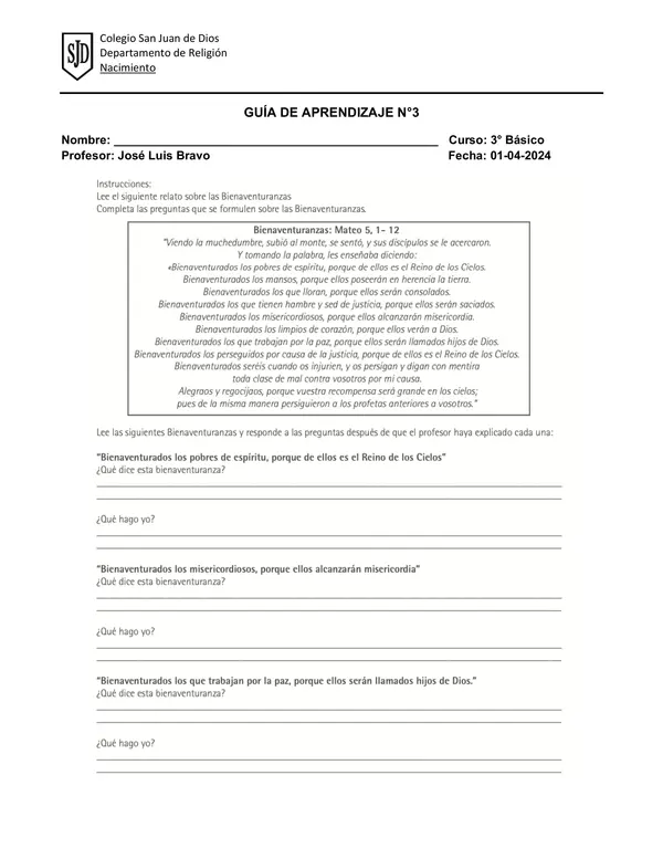Guía N°3 Religión Católica