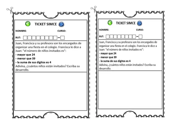 7º Ticket de entrada o salida, SIMCE matemáticas 4º básico