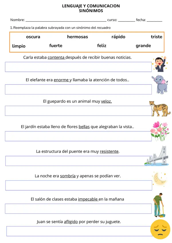 Busca y escribe Sinónimos, para fortalecer el vocabulario