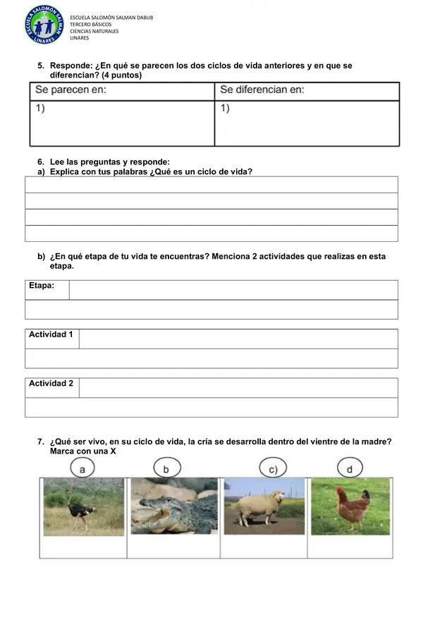 Diagnóstico ciencias naturales 3ro básico