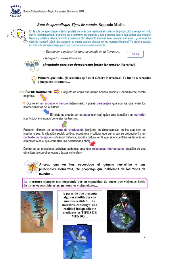 Guía ruta de aprendizaje Tipos de mundo, segundo medio.