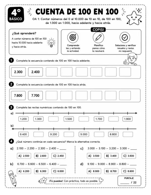 🚀 Cuadernillo Matemática 4° Básico - Números hasta 10.000 - Preparación SIMCE 