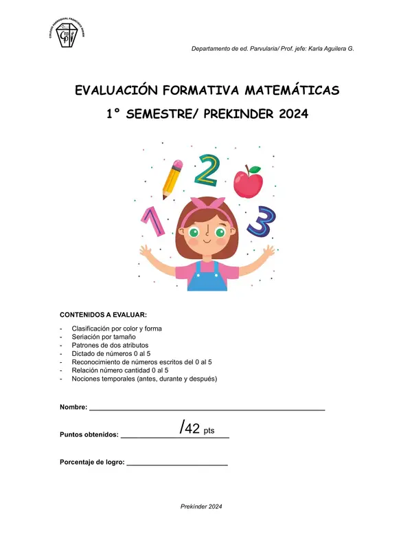 Prueba formativa Matematicas prekinder 