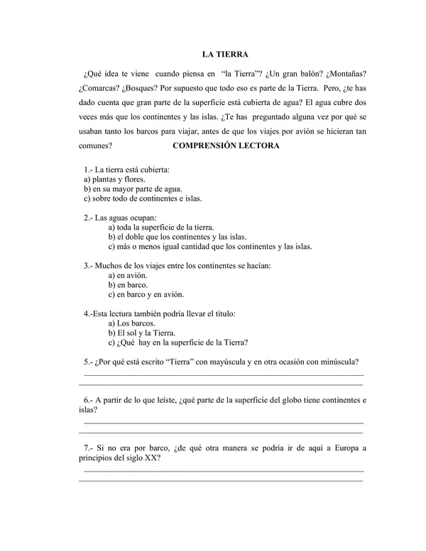 Comprensión lectura tercero 