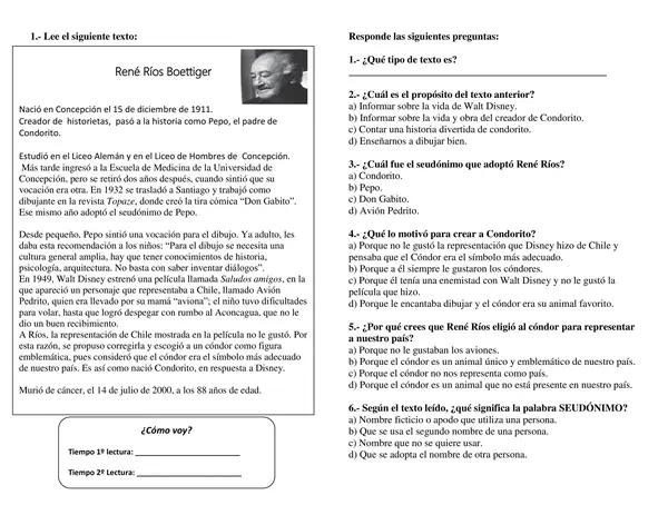 Fichas comprensión lectora 4° básico n° 2
